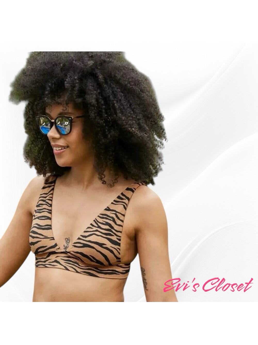 Aerie Animal Print Long Line Bikini Top Tan Tie Back SZ M  NWT